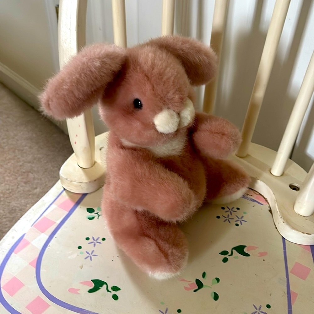 Vintage Gund Plush Bunny Rabbit Pink Dusty Rose Stuffed Animal Easter 1985 9"
